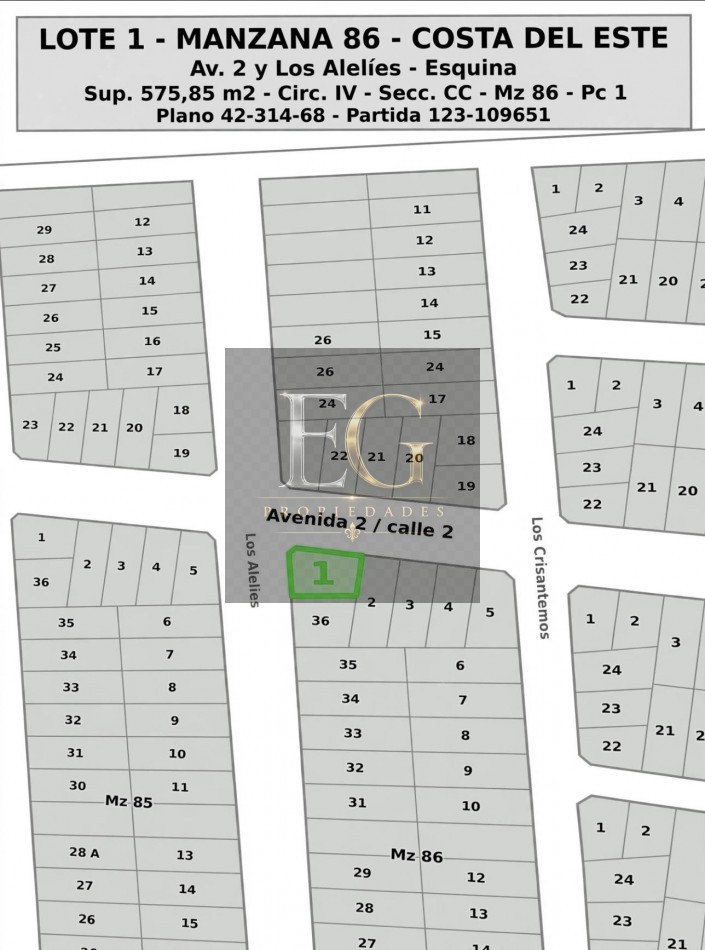 LOTE EN VENTA DE 575,85 M2, ESQUINA 2 Y LOS ALELIES -COSTA DEL ESTE-